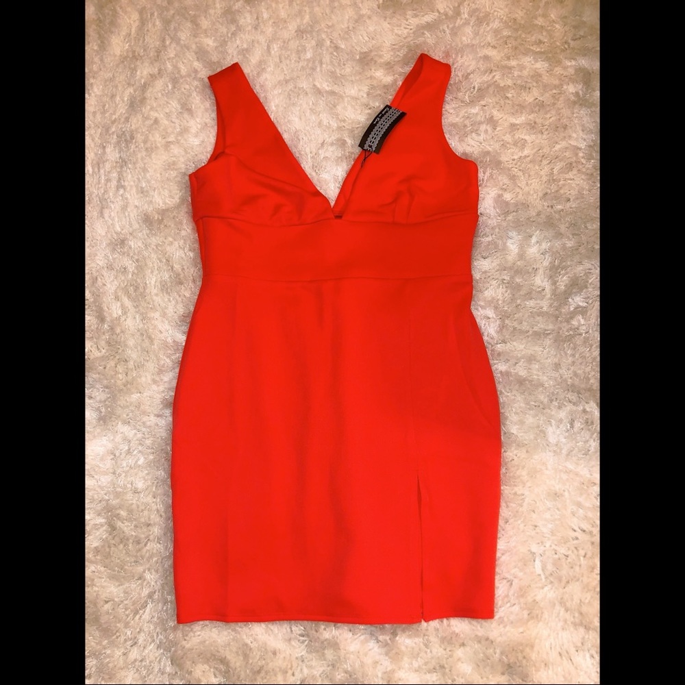 *NEW ASOS Plunge Orange Mini Dress with Thigh Slit